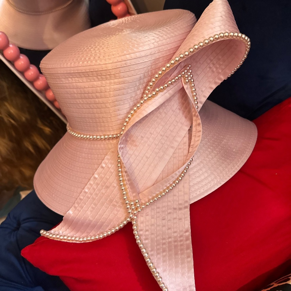 Elegant Pink Hat with Pearl Detailing